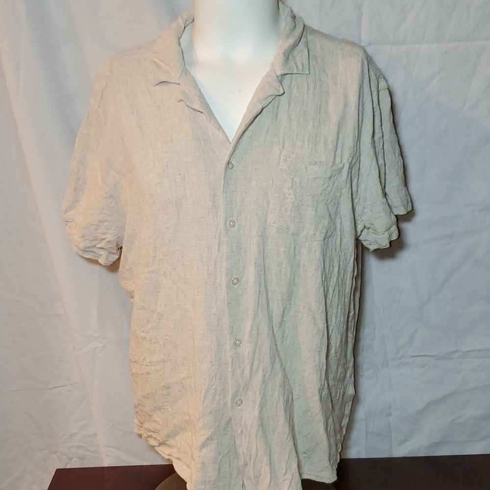 Paul Jones beige / khaki color button down shirt